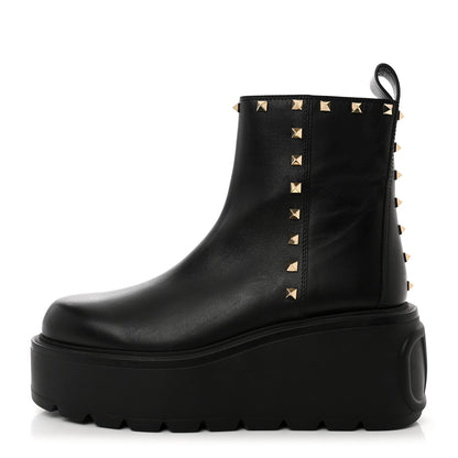 Valentino Garavani Calfskin Rockstud VLOGO Uniqueform Chelsea 55/85mm Flatform Ankle Boots 41 Black 1 of 10