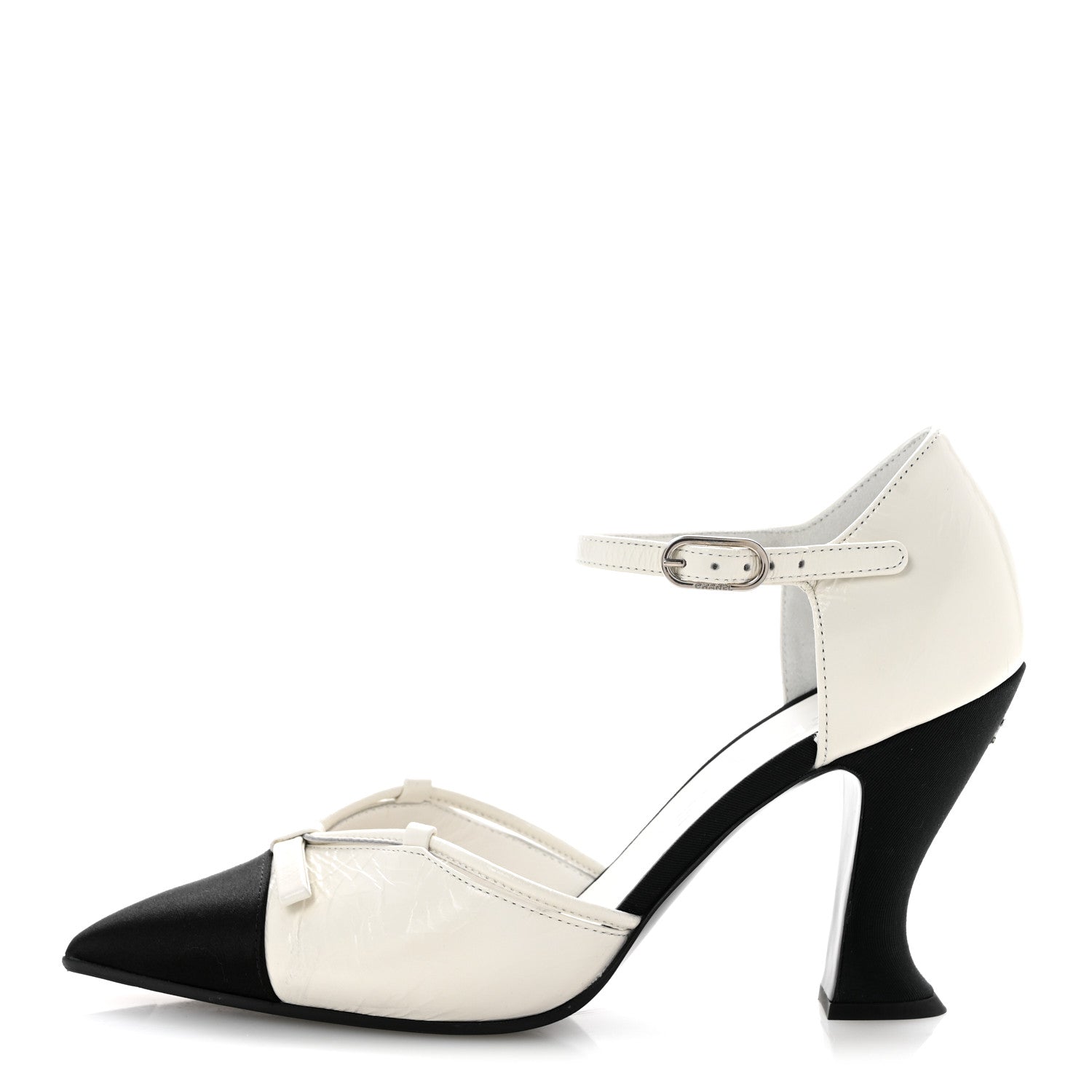 Chanel Crumpled Calfskin Satin Cap Toe CC Pumps 36 White Black 1 of 11