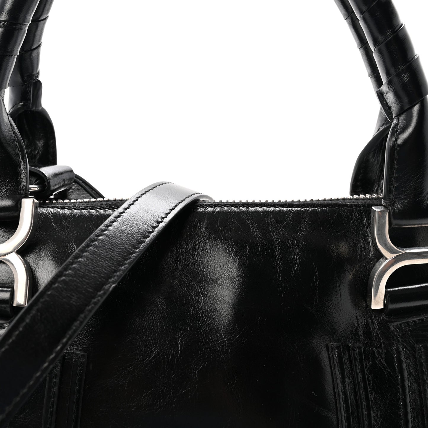 Shiny Grained Calfskin Small Marcie Bag Black