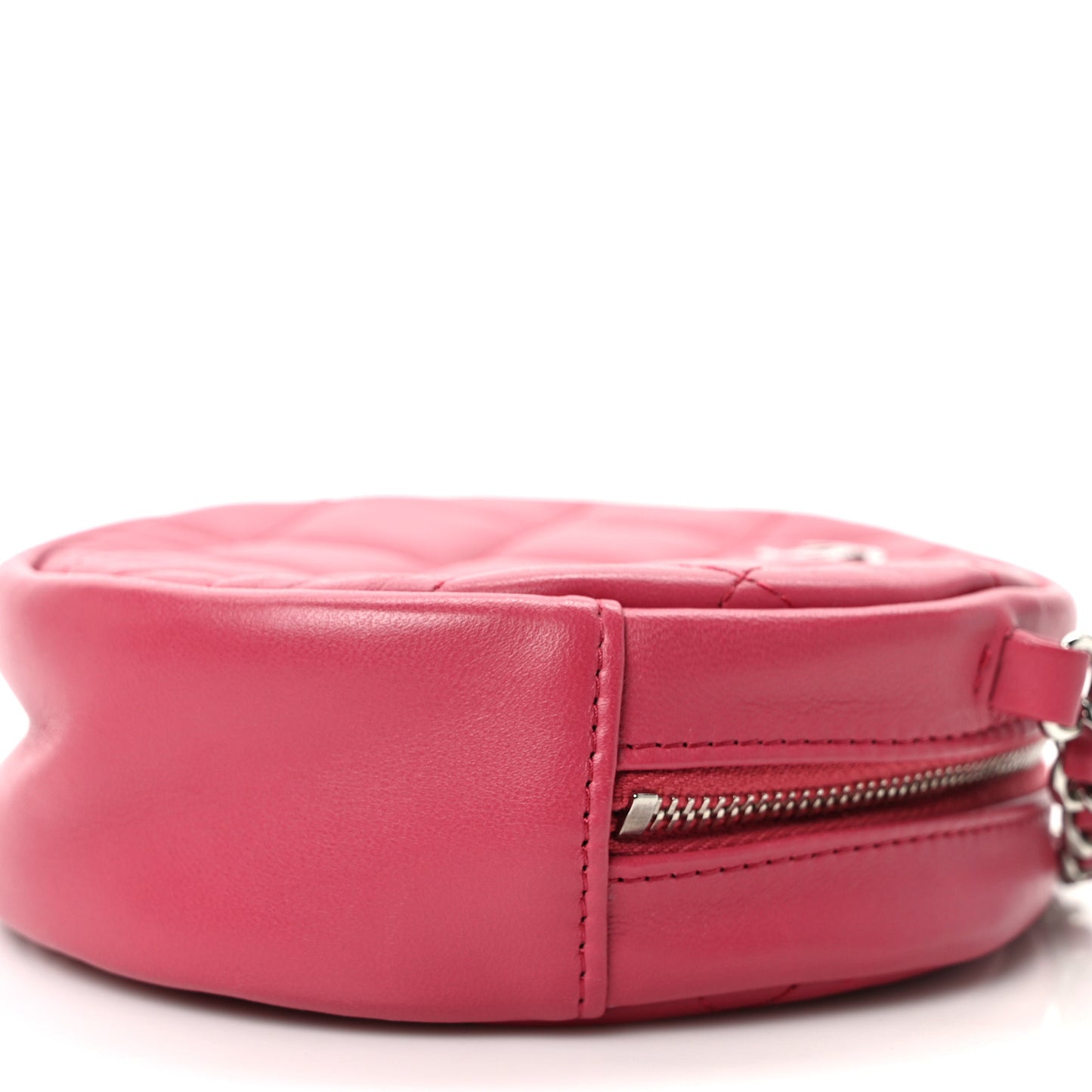 Lambskin Quilted Round Clutch With Chain Pink