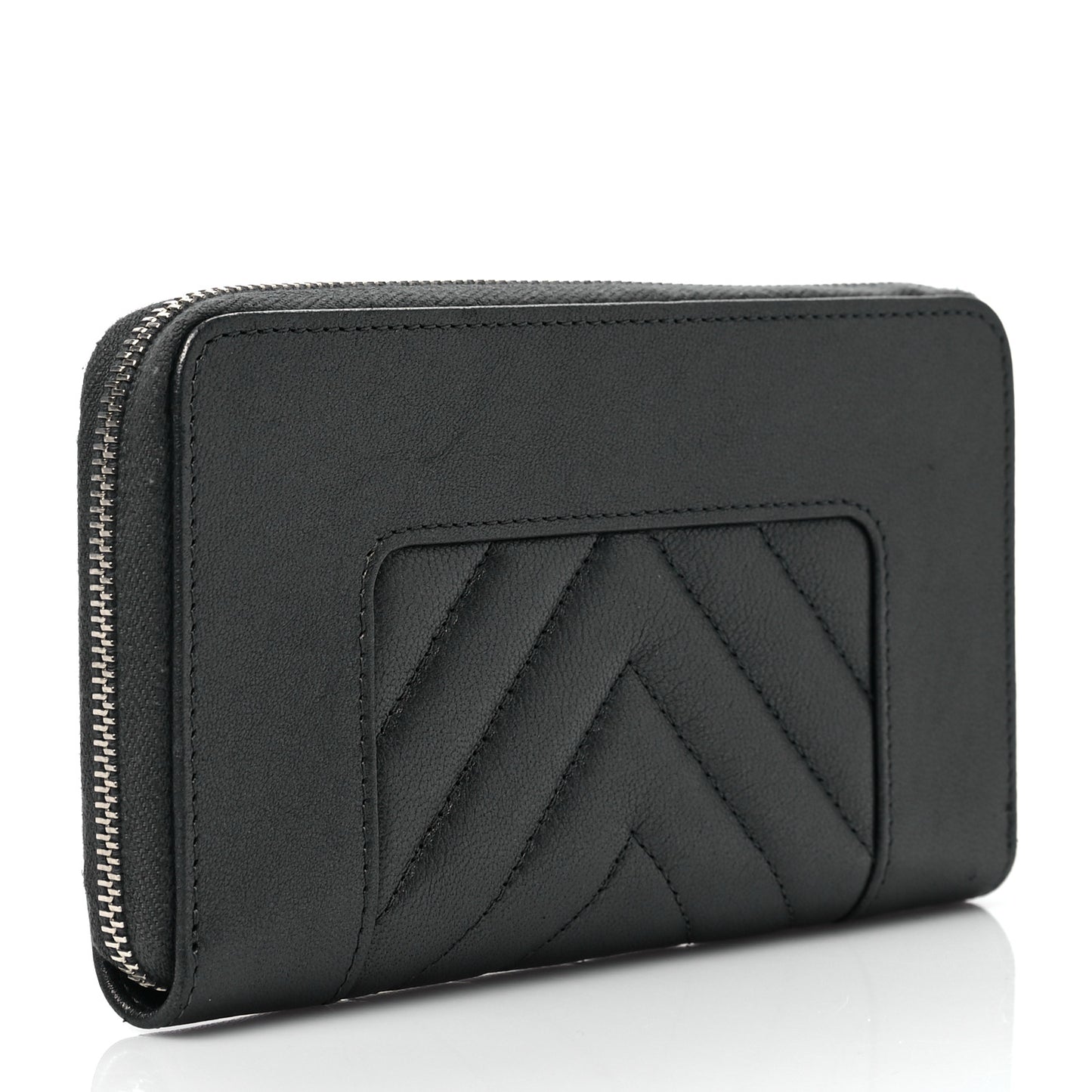 Sheepskin Chevron Quilted Mademoiselle Vintage Zip Around Wallet Grey