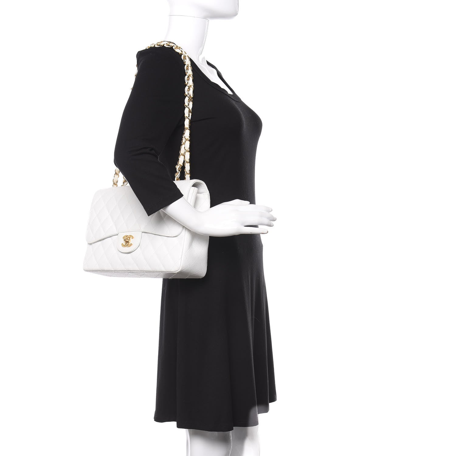 Chanel Caviar Quilted Jumbo Single Flap White 2 of 10