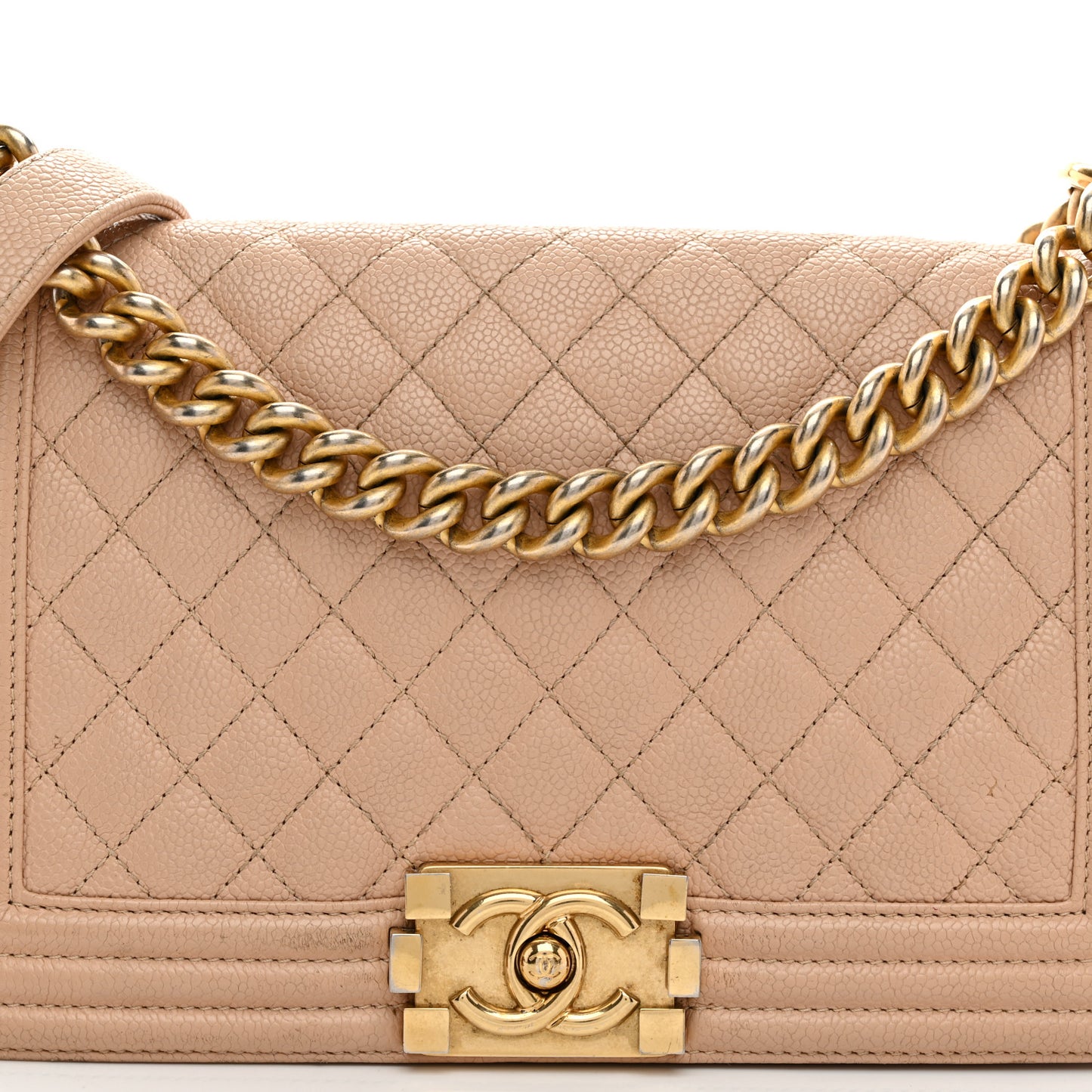Caviar Quilted Medium Boy Flap Beige