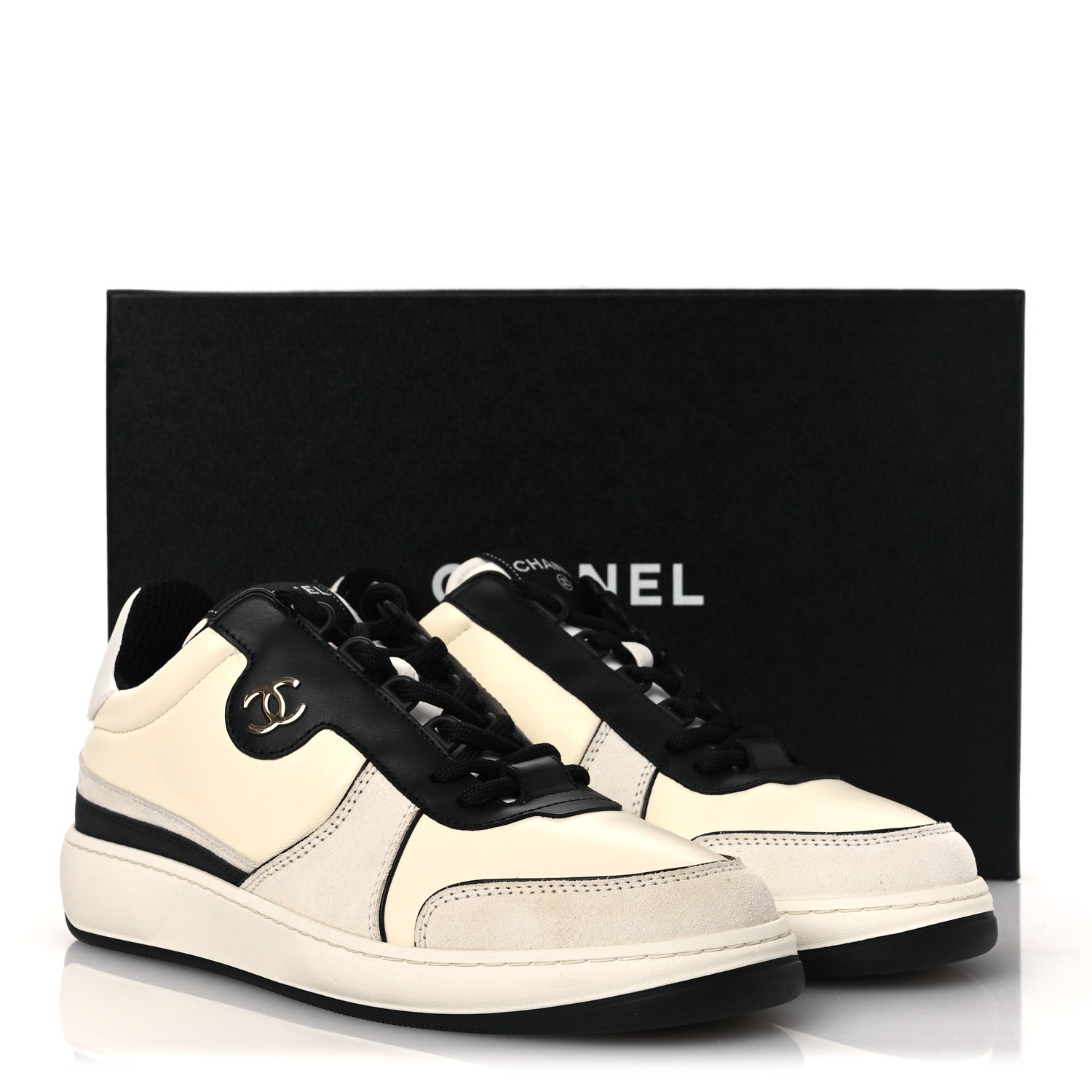 Chanel Lambskin Suede Calfskin Sneakers 40 Ivory White Black 11 of 11