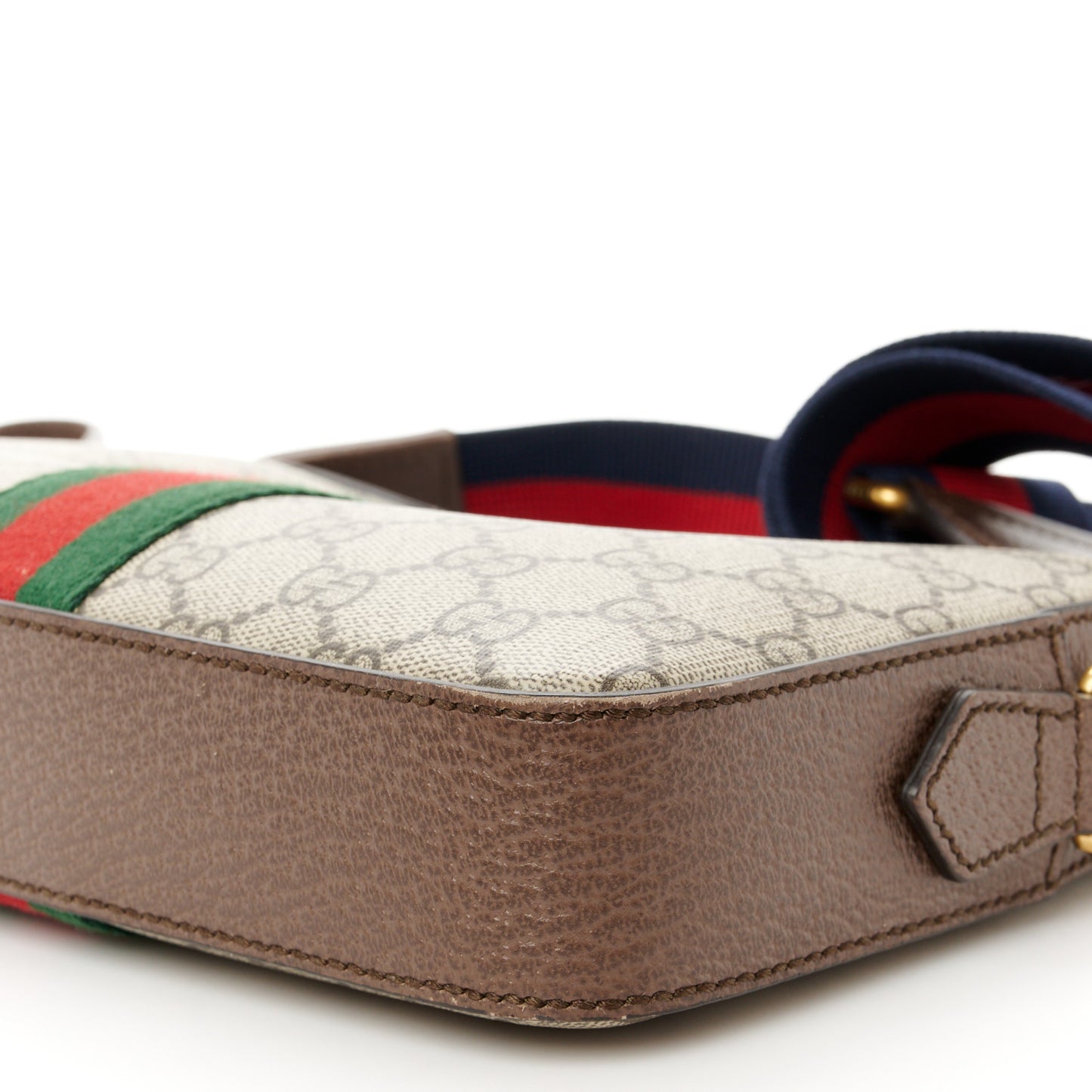 GG Supreme Monogram Textured Dollar Calfskin Web Ophidia Wristlet Shoulder Bag Beige Ebony New Acero