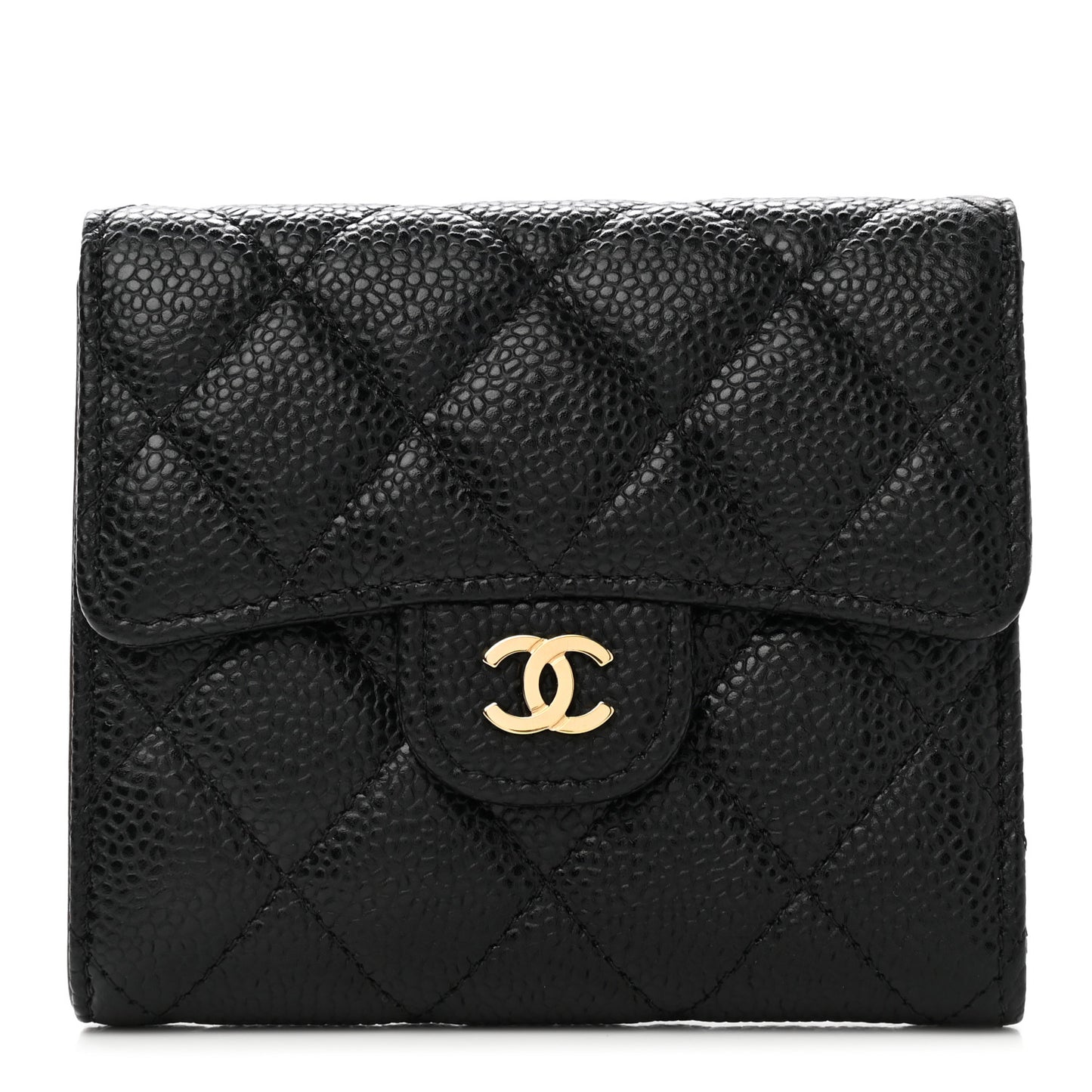 Caviar Quilted Compact Flap Wallet Black