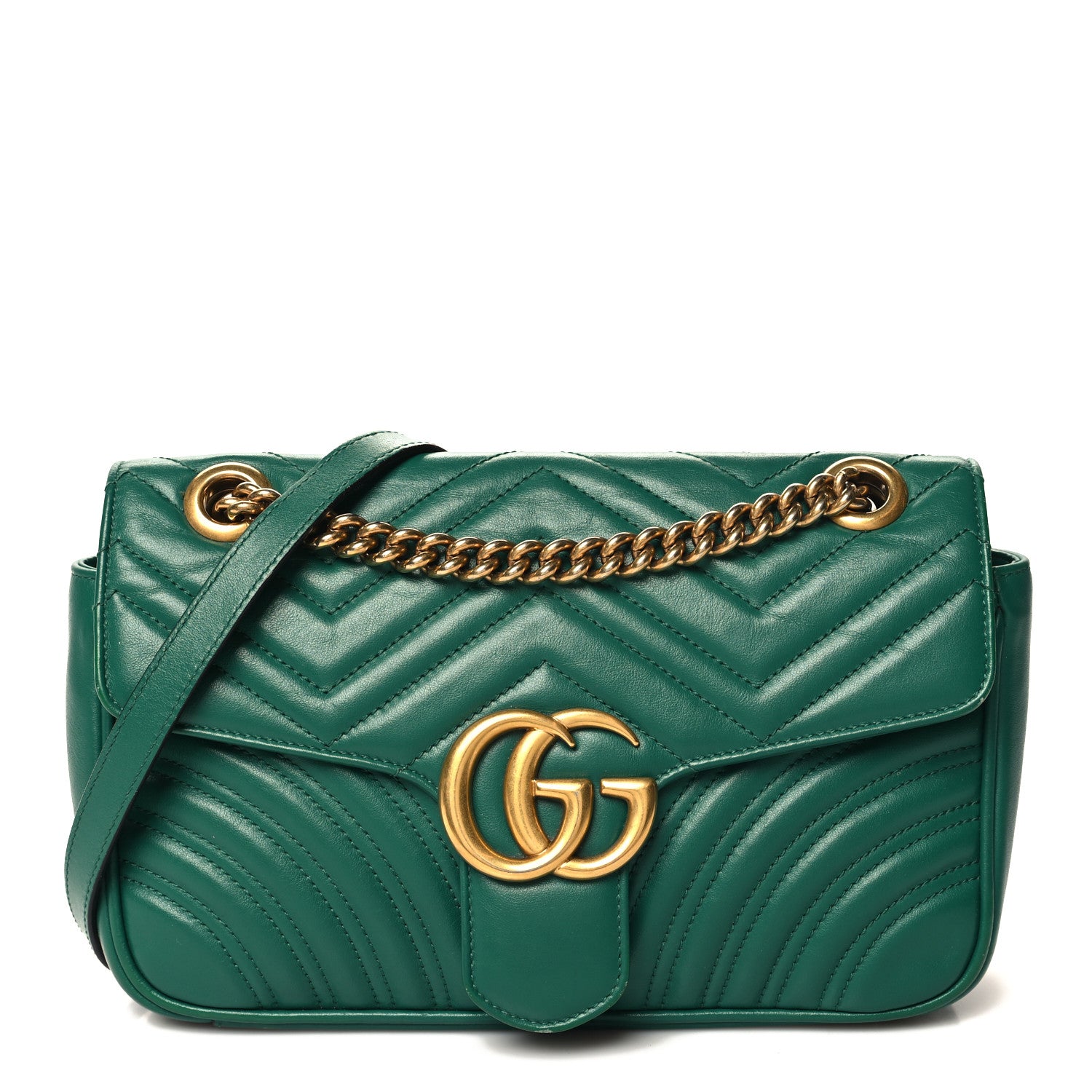 Gucci Calfskin Matelasse Small GG Marmont Shoulder Bag Emerald Green 1 of 16