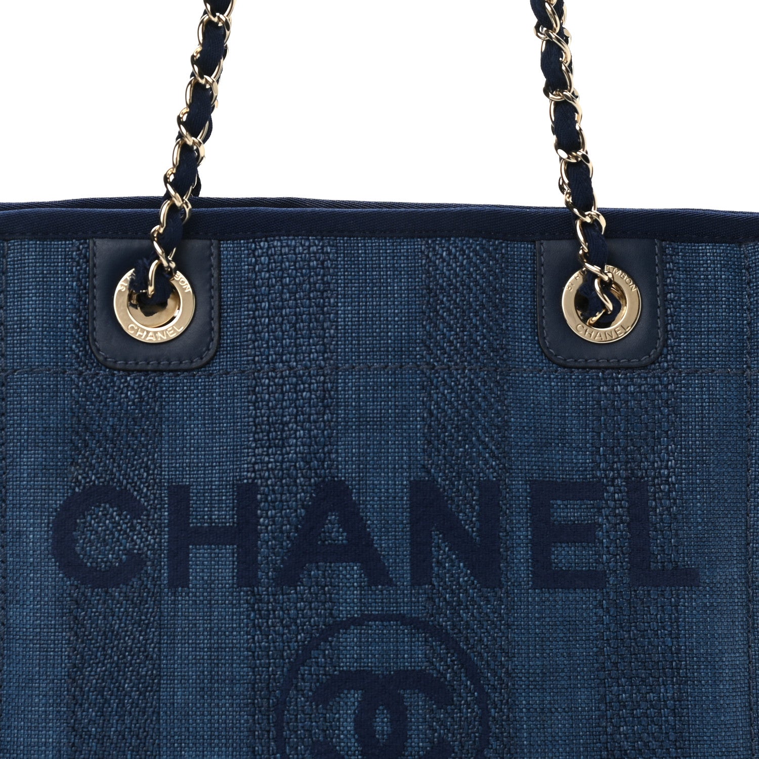 Chanel Mixed Fibers Striped Mini Deauville Tote Navy Blue 8 of 13