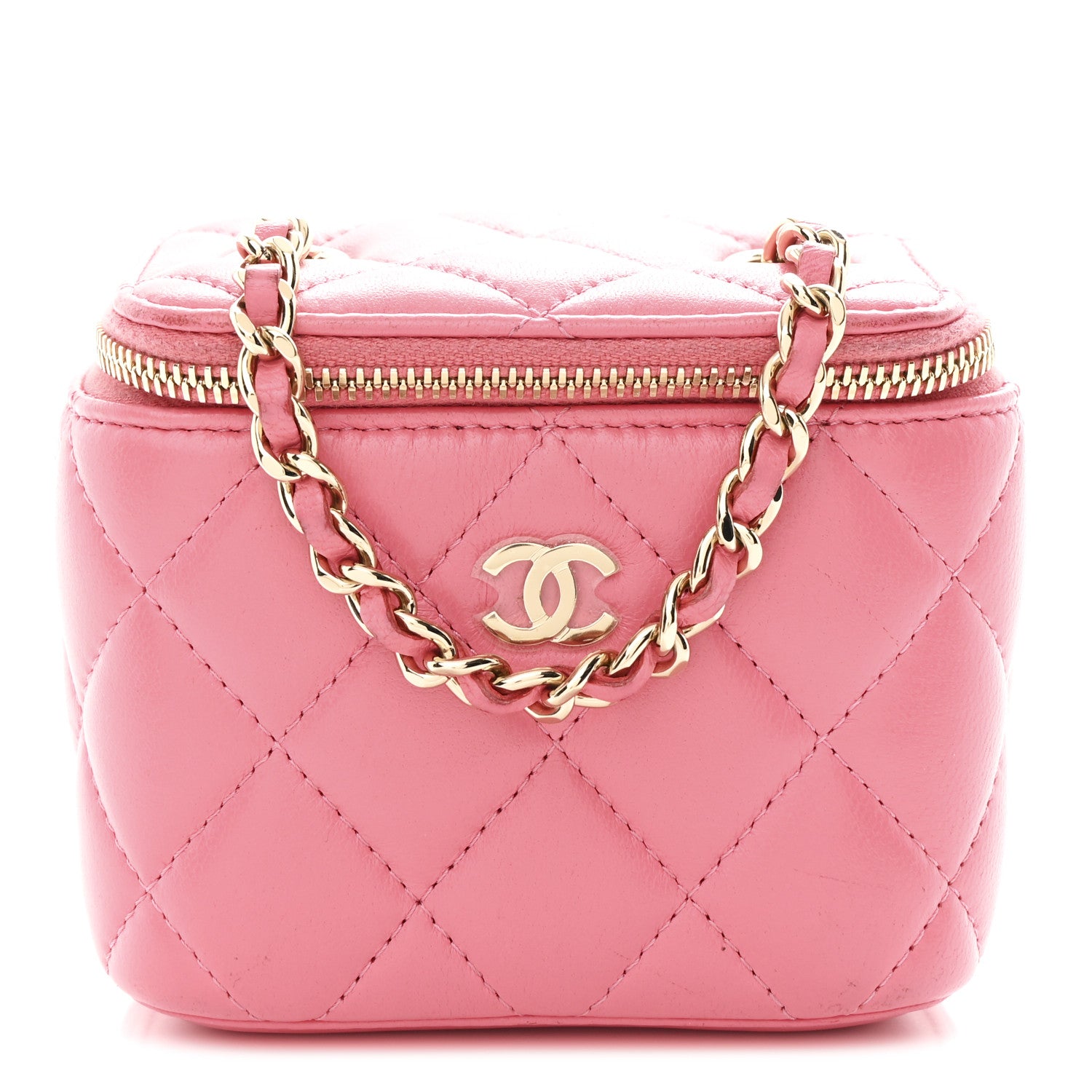 Chanel Lambskin Quilted Pearl Crush Mini Vanity Case With Chain Dark Pink 1 of 11