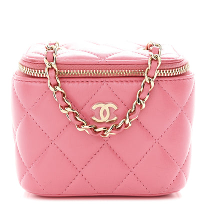 Chanel Lambskin Quilted Pearl Crush Mini Vanity Case With Chain Dark Pink 1 of 11