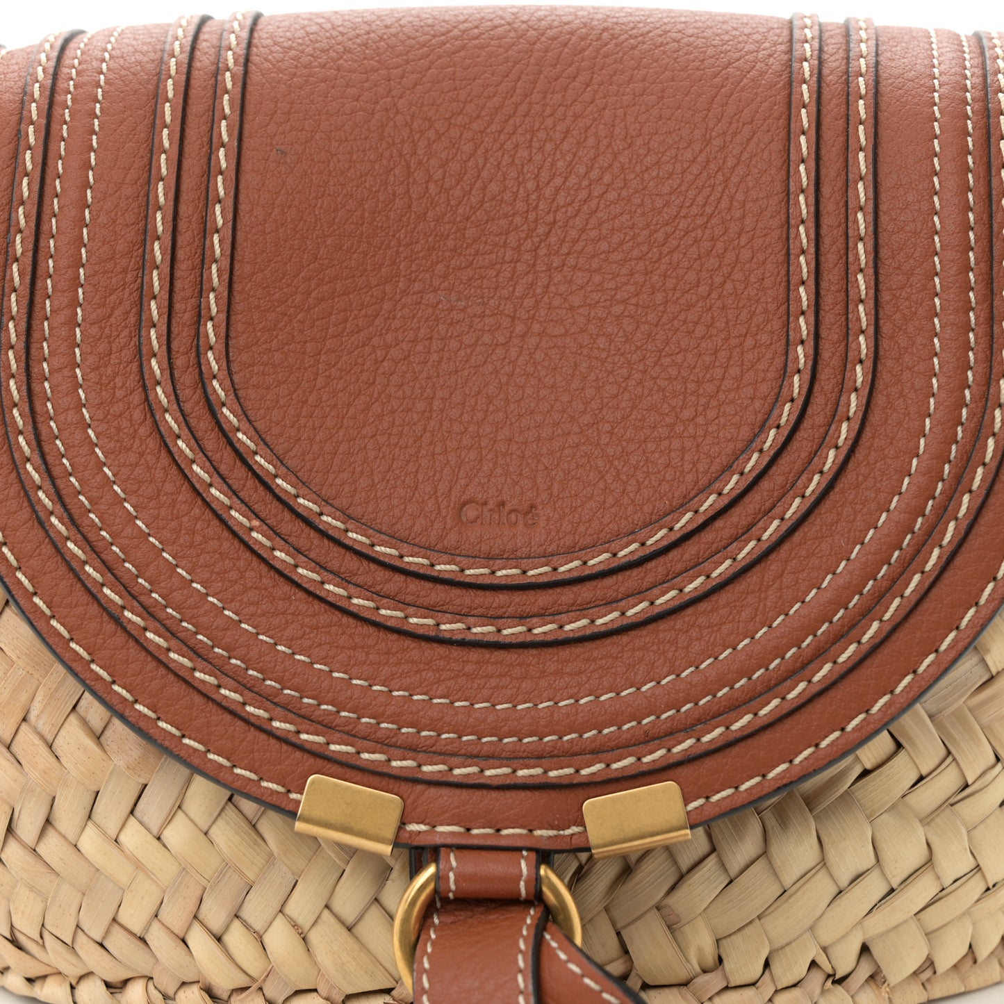 Raffia Calfskin Marcie Basket Tan