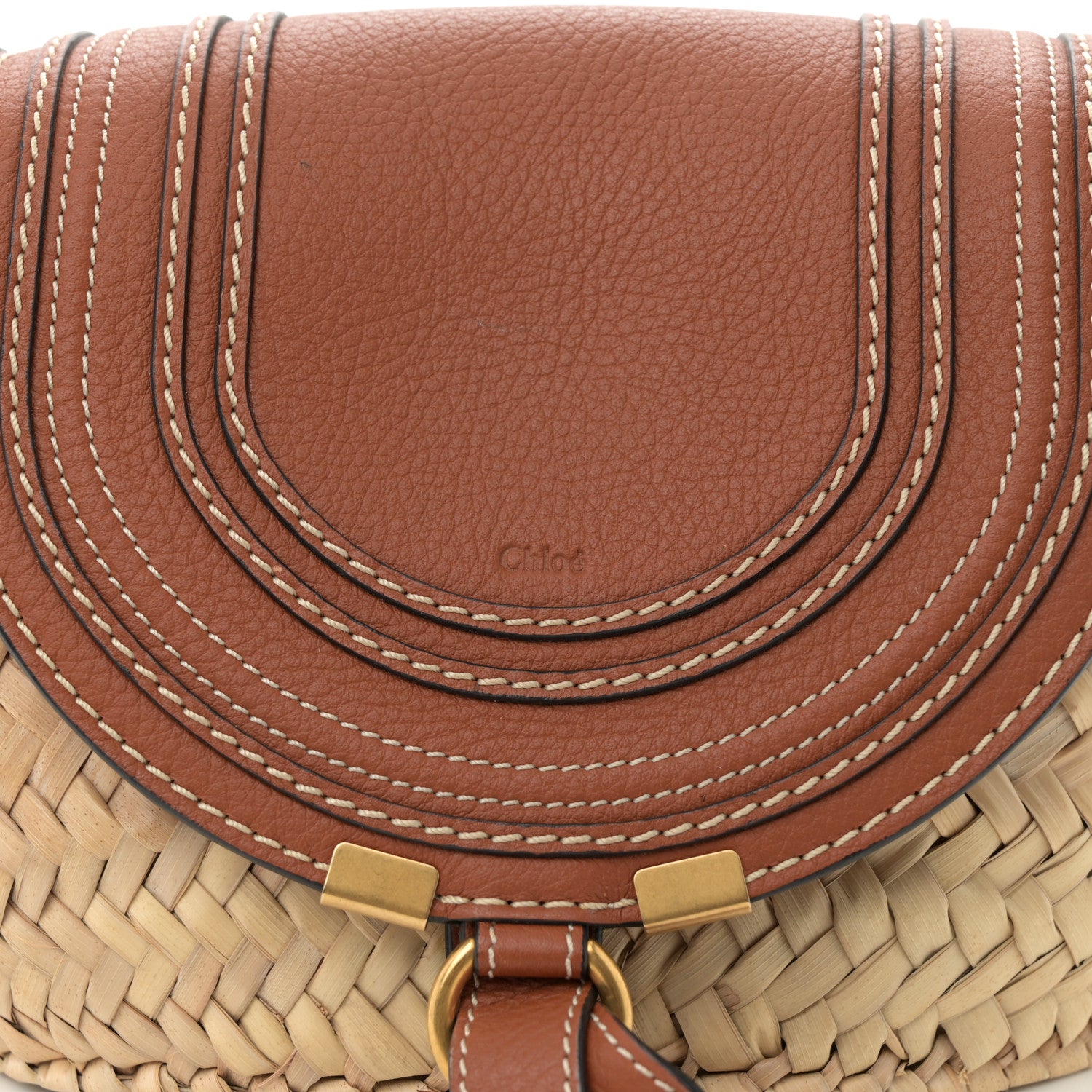 Chloe Raffia Calfskin Marcie Basket Tan 8 of 10