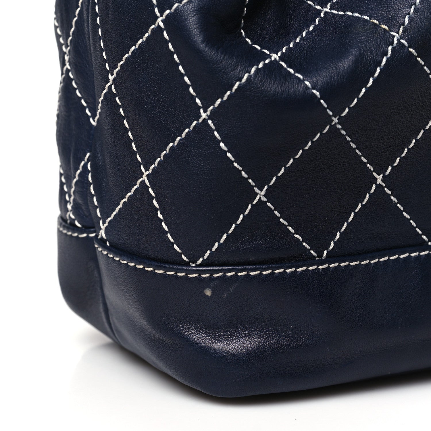 Chanel Lambskin Contrast Stitch Small Drawstring Tote Navy 12 of 13
