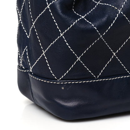 Chanel Lambskin Contrast Stitch Small Drawstring Tote Navy 12 of 13