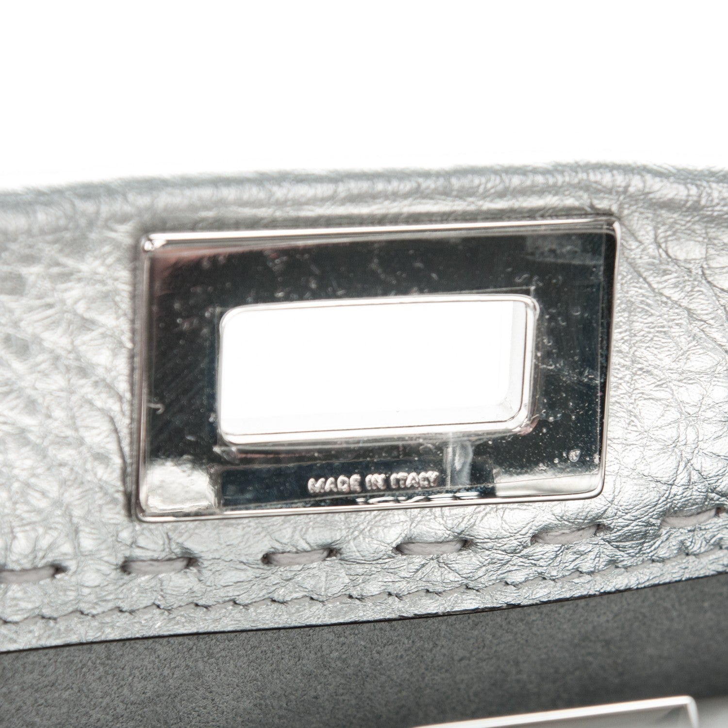 Fendi Cuoio Romano Lux Selleria Mini Peekaboo Iconic Satchel Argento 8 of 8