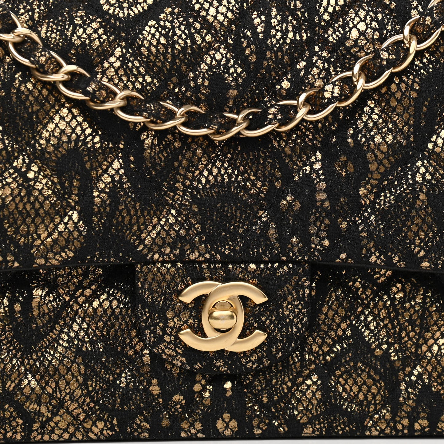 Lace Metallic Goatskin Medium Double Flap Gold