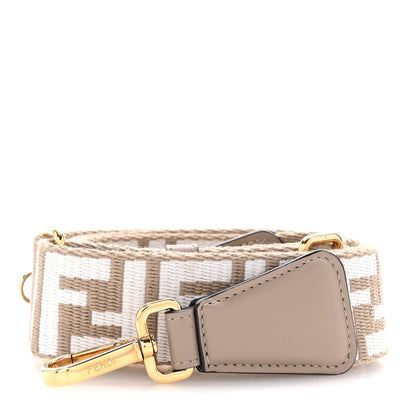 Fendi Jacquard Ribbon Vitello King FF Bi-Color Intreccio Adjustable Strap You Dove White Anthracite 1 of 6