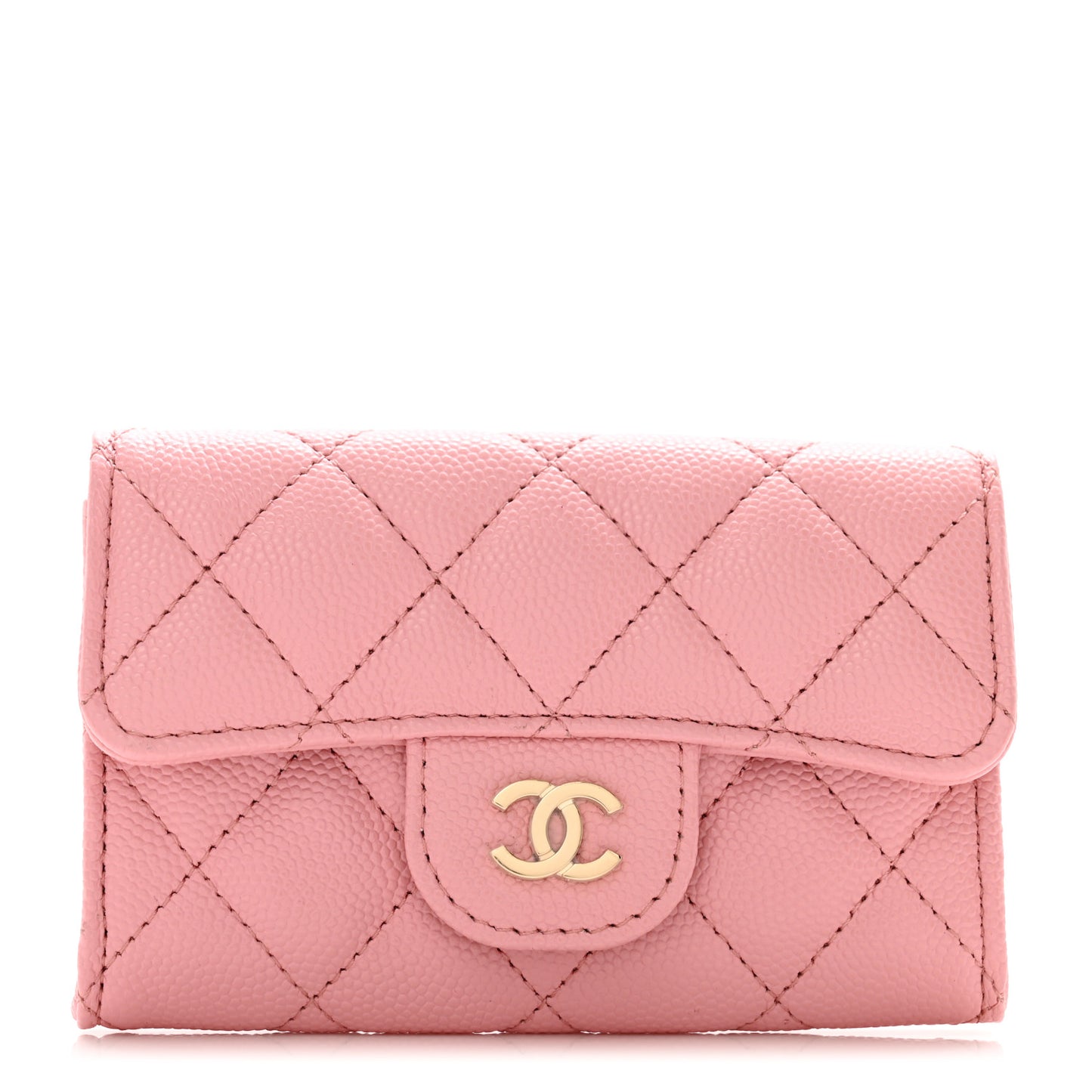 Caviar Quilted Flap Card Holder Wallet Light Pink