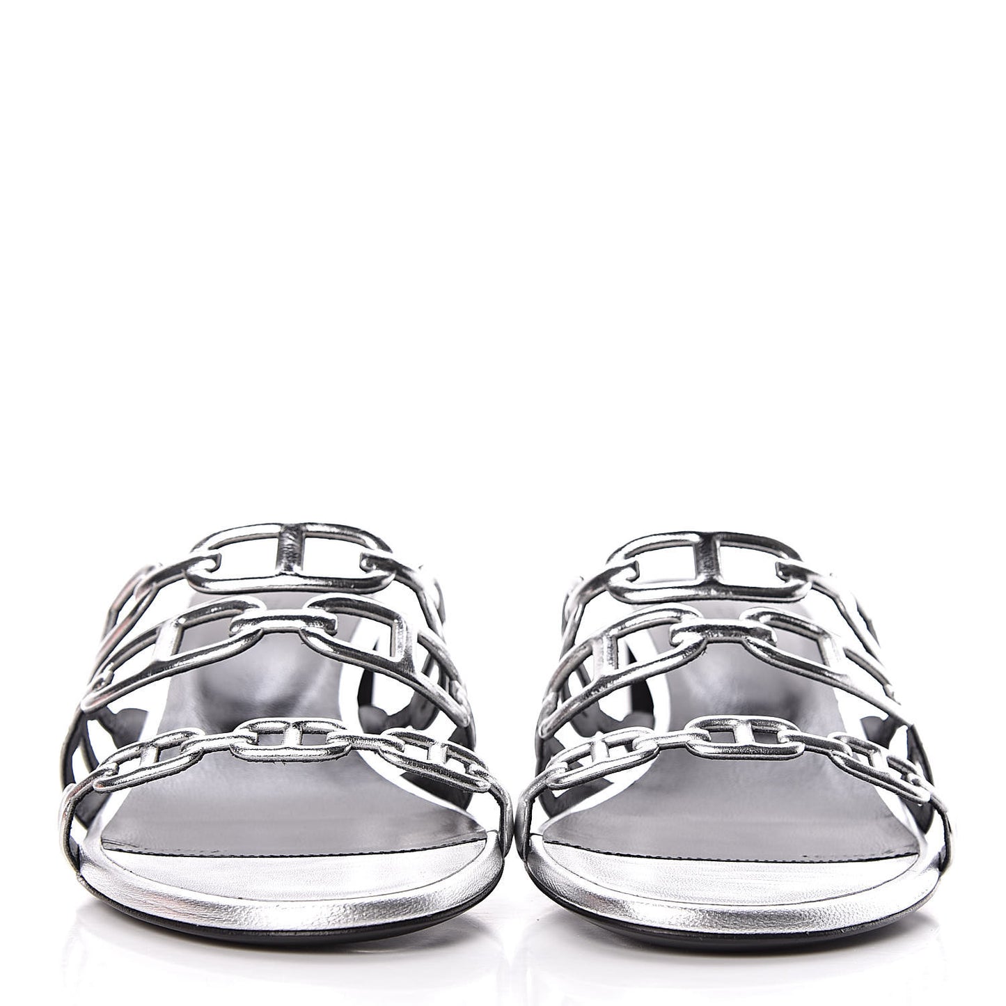 Metallic Calfskin Tandem Sandals 38 Gris Argente
