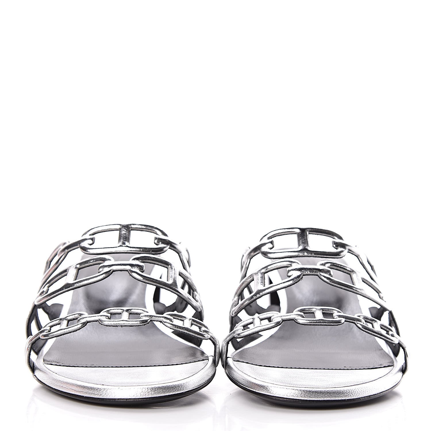Hermes Metallic Calfskin Tandem Sandals 38 Gris Argente 2 of 8