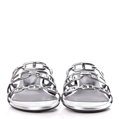 Hermes Metallic Calfskin Tandem Sandals 38 Gris Argente 2 of 8