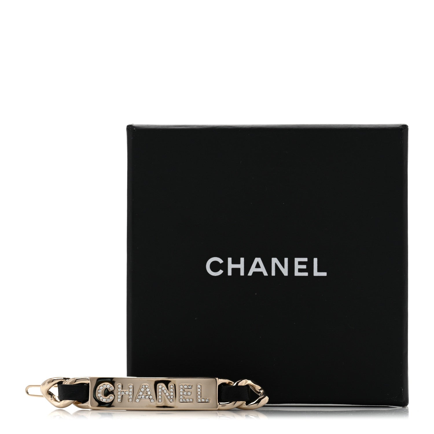 Chanel Metal Lambskin Strass Sergeant Hair Clip Barrette Black Gold 6 of 6
