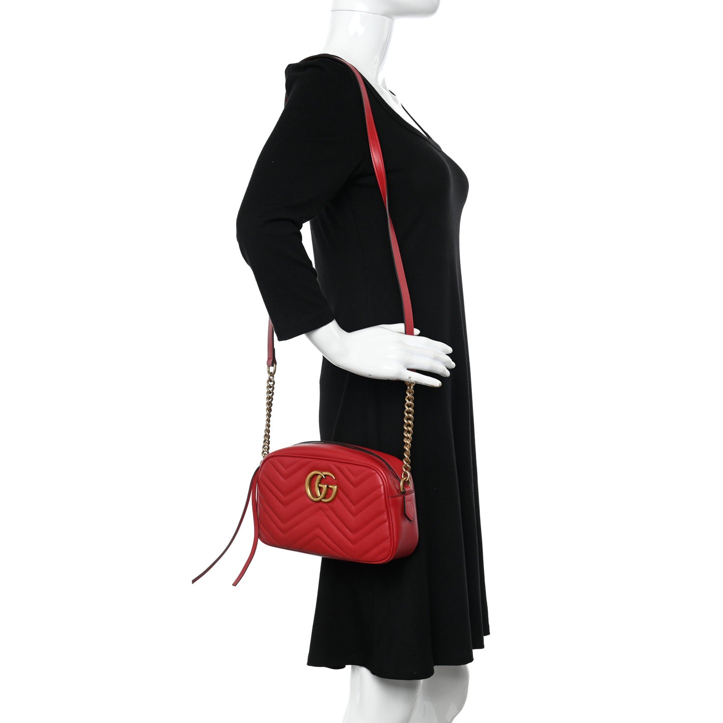 Calfskin Matelasse Small GG Marmont Chain Shoulder Bag Hibiscus Red