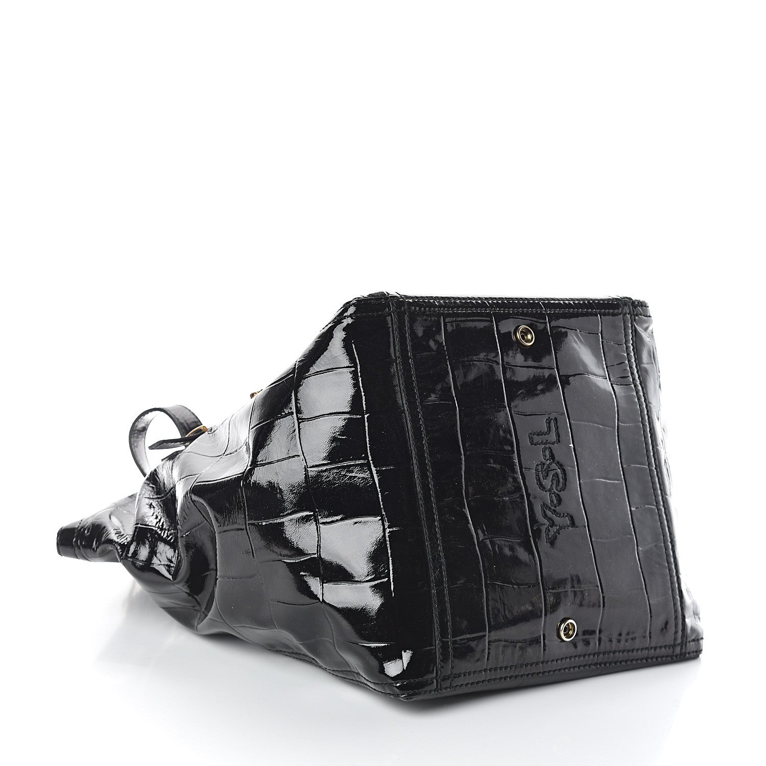 Saint Laurent Patent Crocodile Embossed Medium Downtown Tote Black 3 of 8