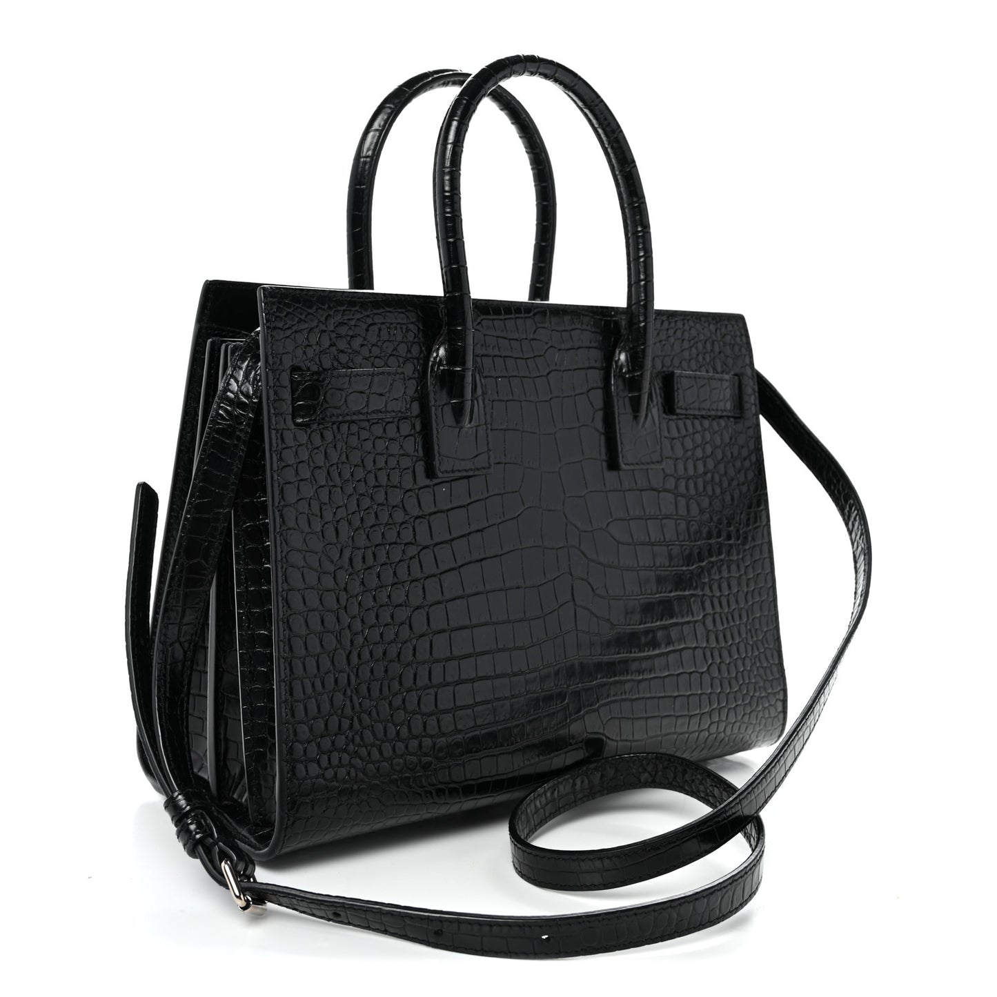Calfskin Crocodile Embossed Baby Sac De Jour Black