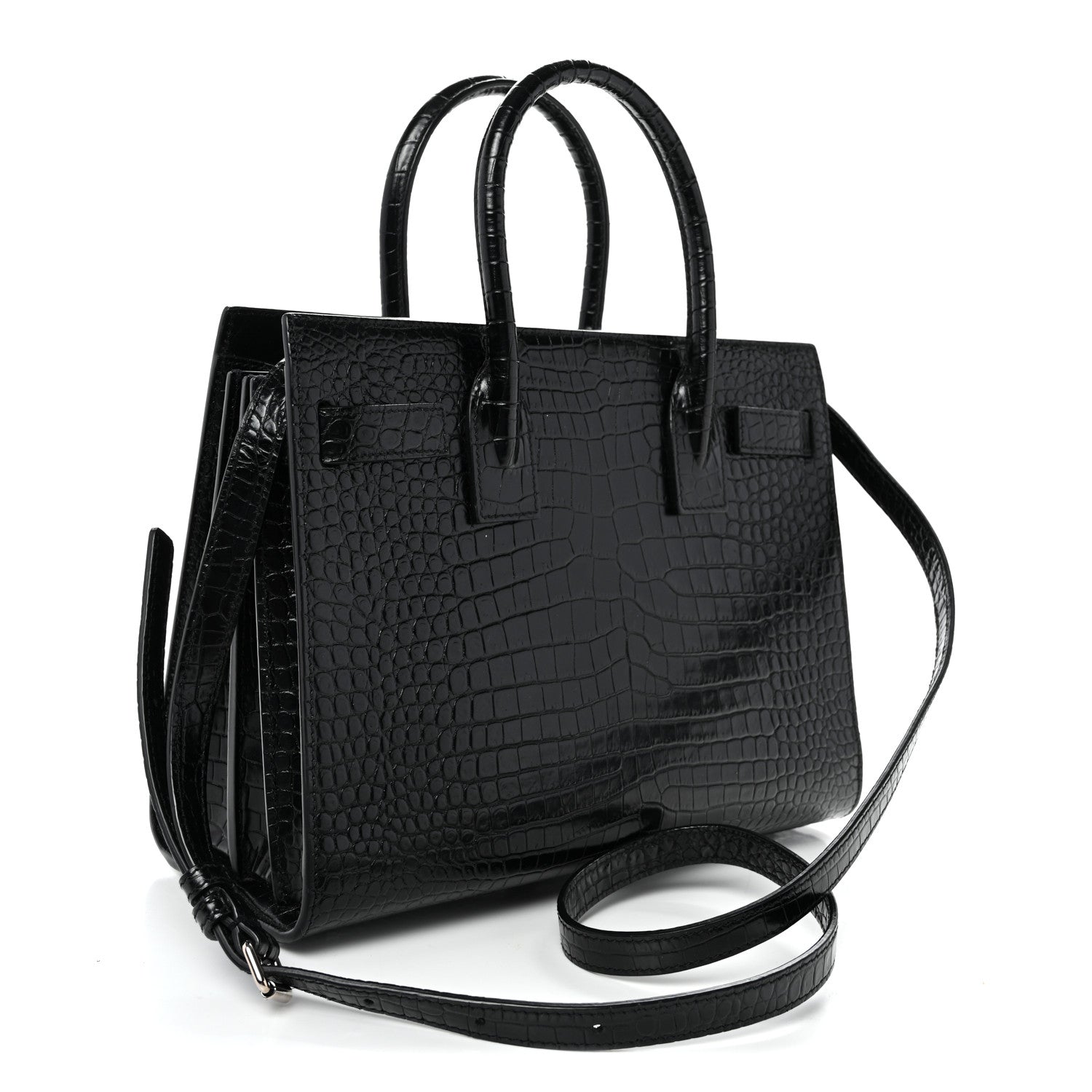 Saint Laurent Calfskin Crocodile Embossed Baby Sac De Jour Black 3 of 9