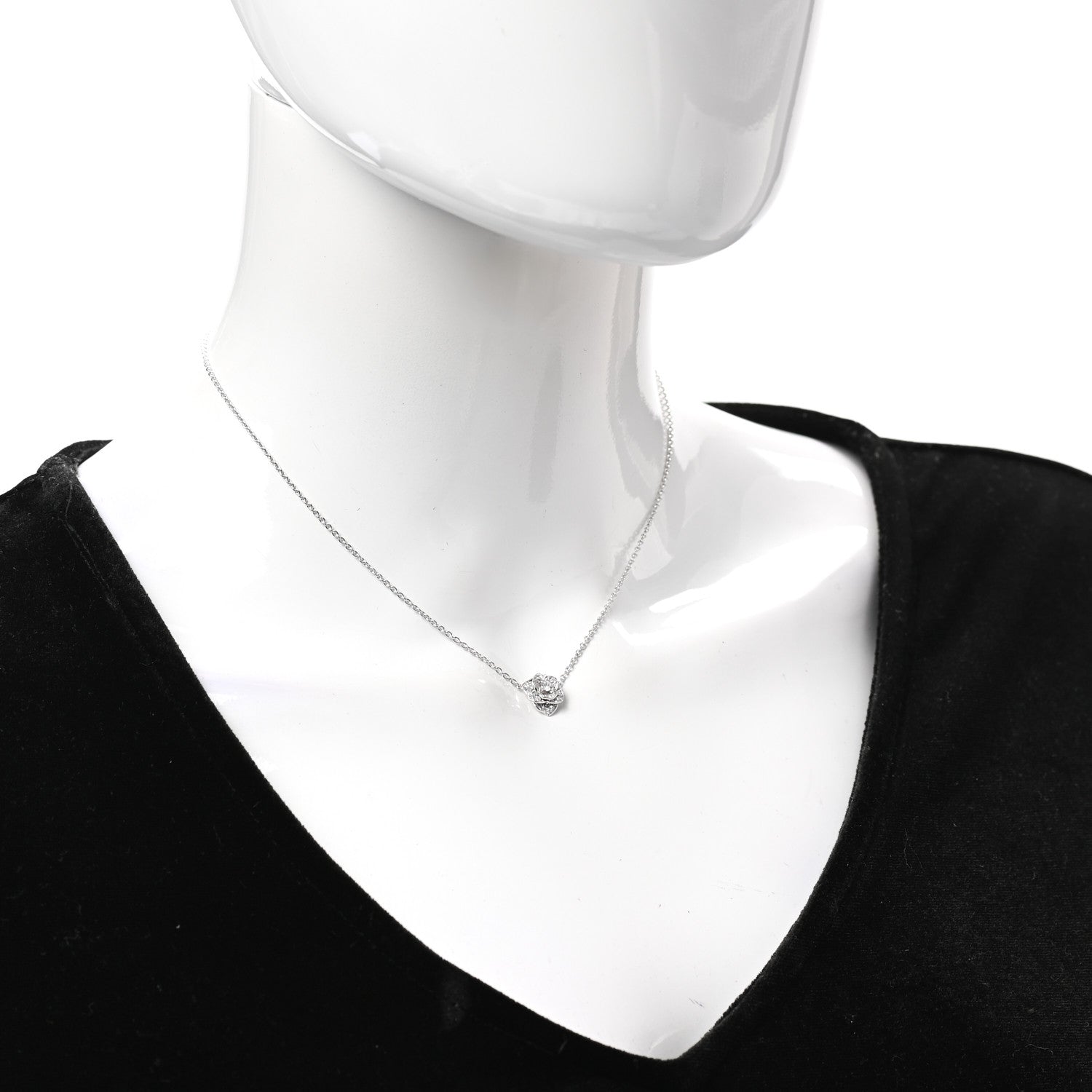 Piaget 18K White Gold Diamond .23ctw Rose Pendant Necklace 2 of 5