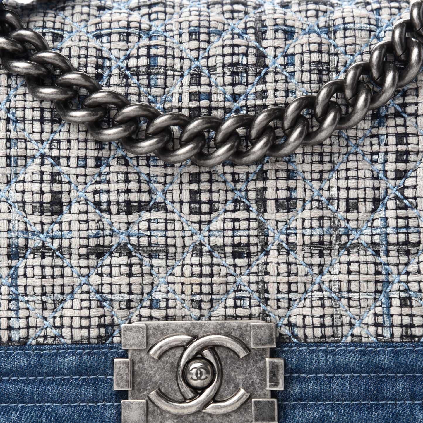 Tweed Denim Medium Boy Flap Dark Blue