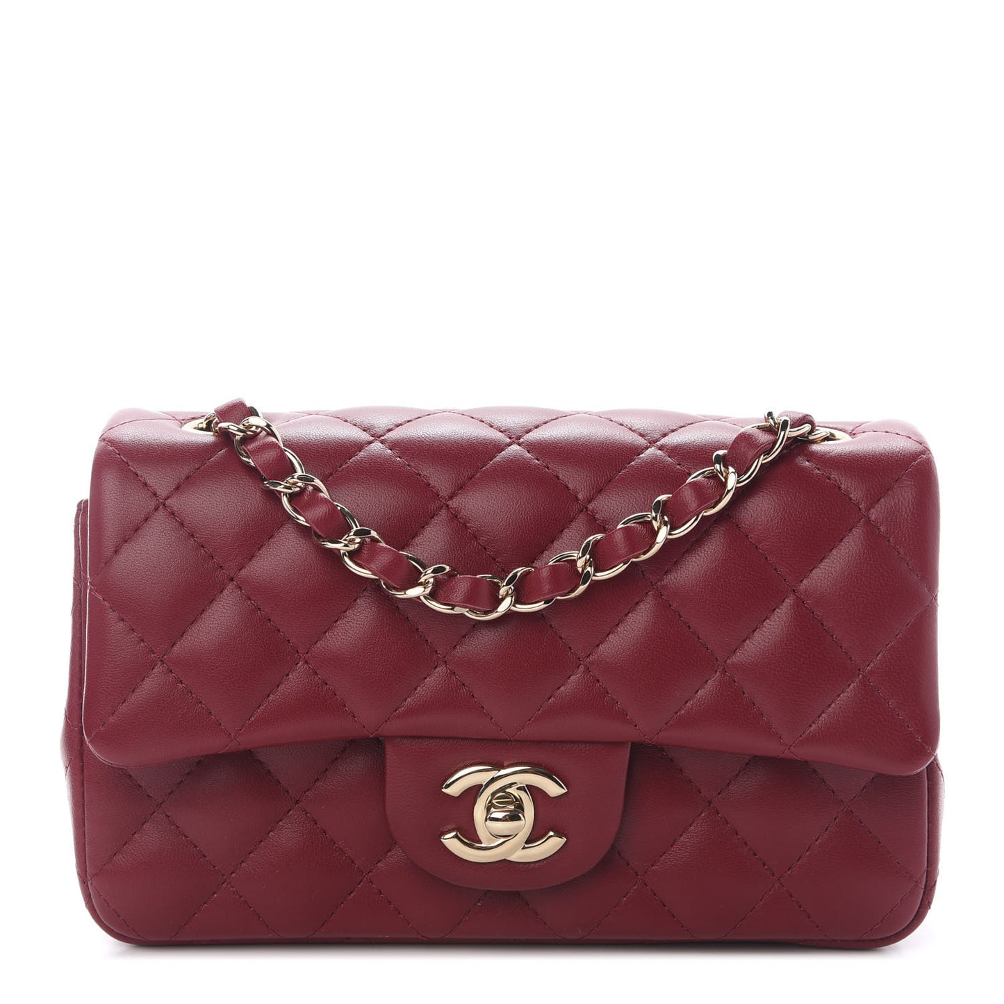 Lambskin Quilted Mini Rectangular Flap Burgundy