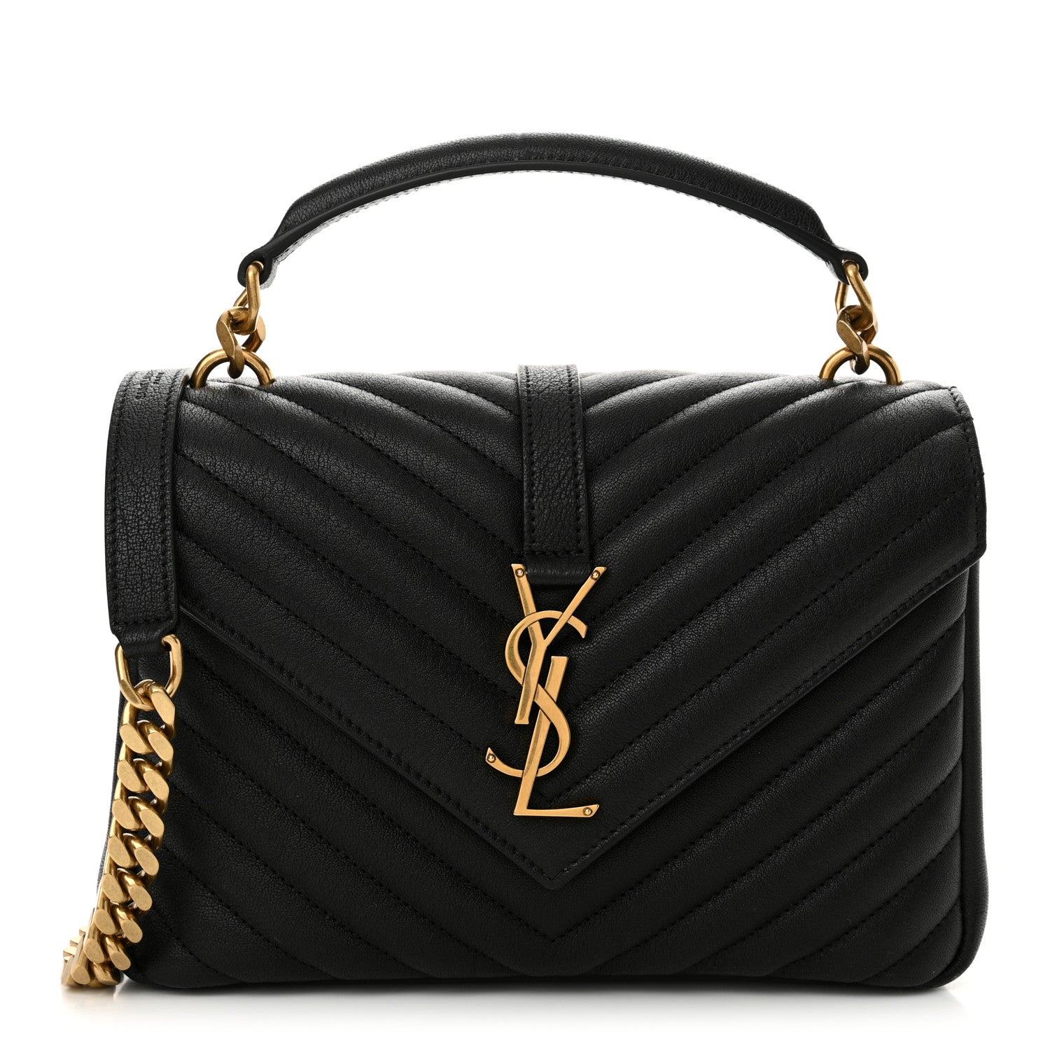 Saint Laurent Sheepskin Matelasse Chevron Monogram Medium College Bag Black 1 of 11