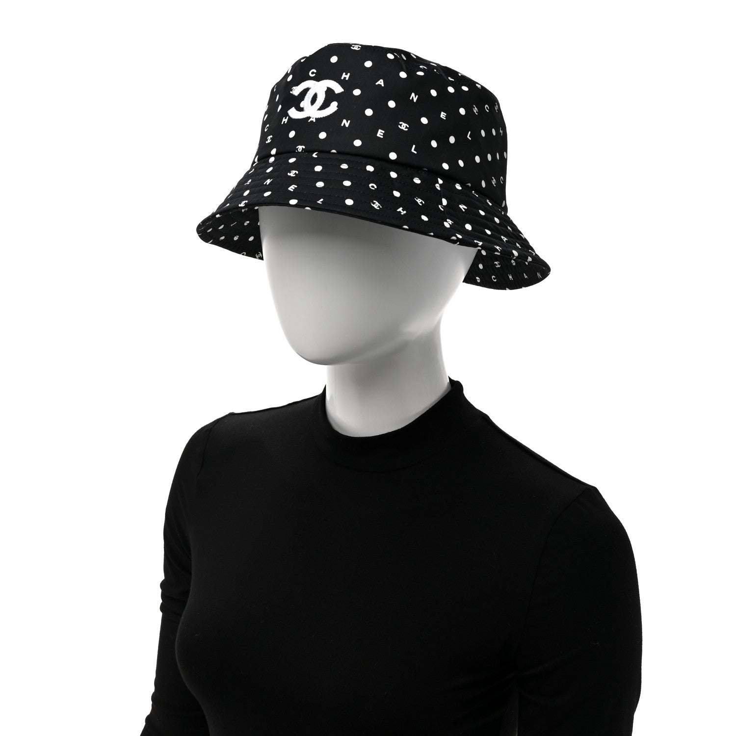 Chanel Cotton CC Polka Dot Bucket Hat L Black 2 of 8