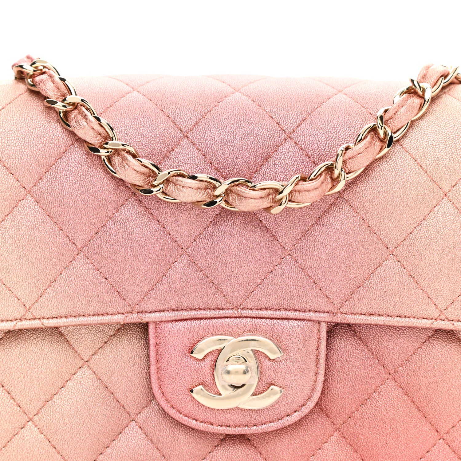 Chanel Metallic Lambskin Quilted Ombre Mini Rectangular Flap Pink 8 of 12