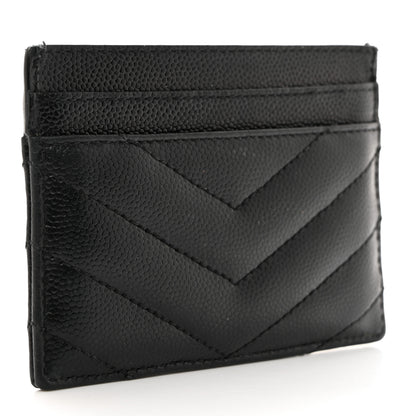 Saint Laurent Grain De Poudre Matelasse Chevron Monogram Credit Card Case Black 3 of 7