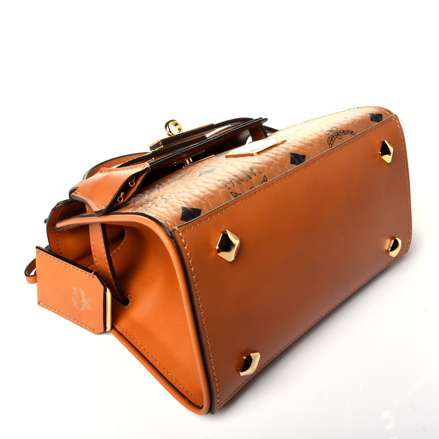 MCM Visetos X-Mini Heritage Top Handle Satchel Cognac 743657