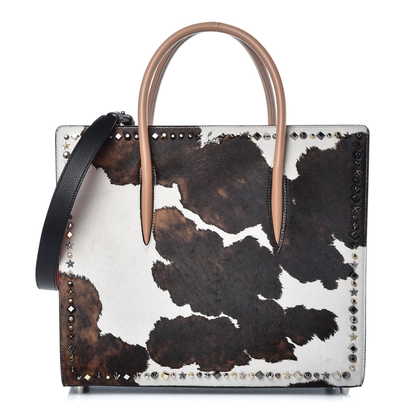 Calfskin Empire Pony Hair Cowboy Print Studded Large Paloma Brown Ivory