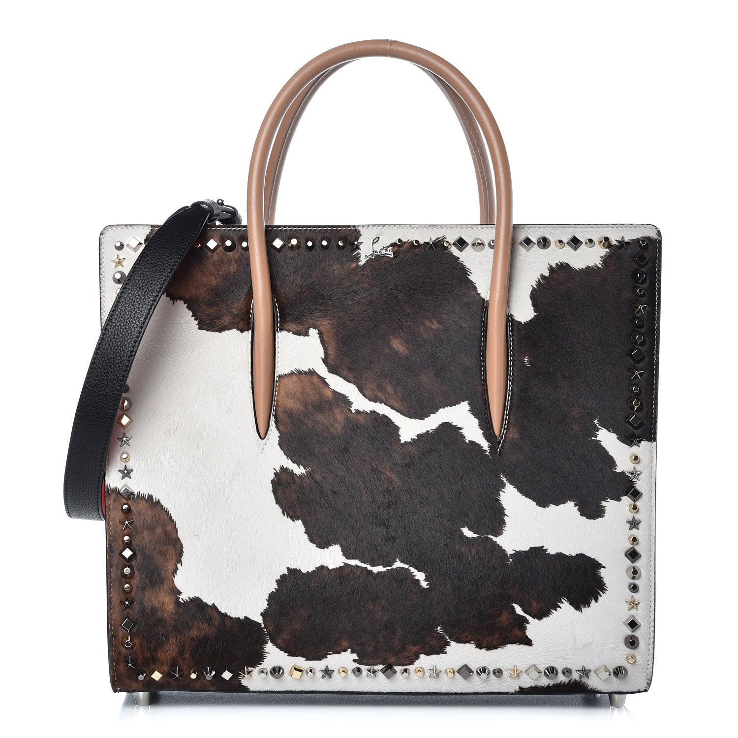Christian Louboutin Calfskin Empire Pony Hair Cowboy Print Studded Large Paloma Brown Ivory 1 of 9
