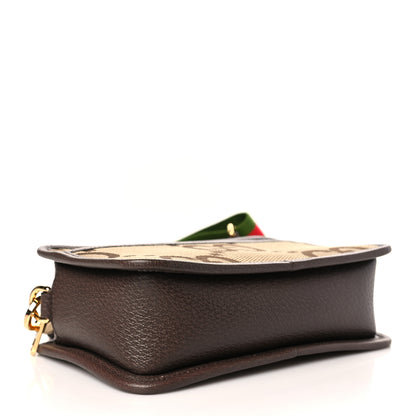 Gucci Monogram Jumbo GG Textured Dollar Calfskin Web Mini Crossbody Bag Camel Ebony New Acero 4 of 9