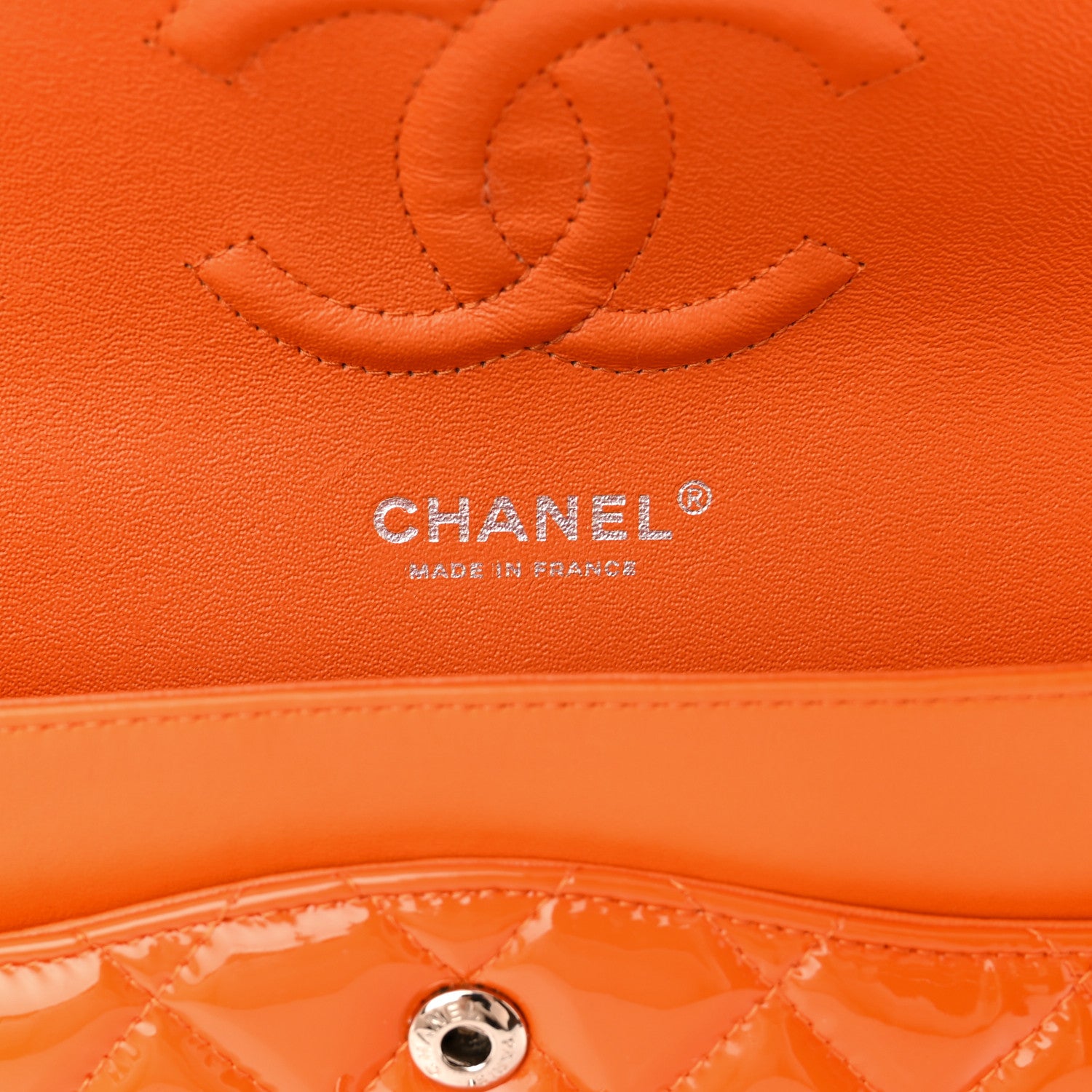Chanel Patent Quilted Medium Double Flap Orange 6 of 11