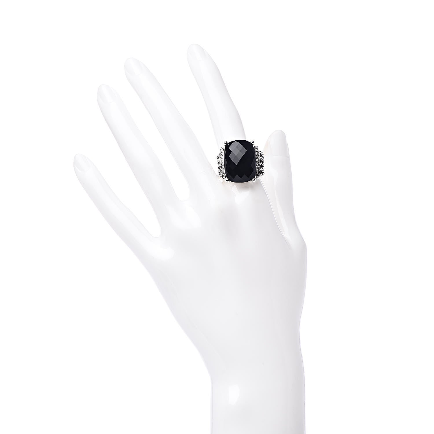 David Yurman Sterling Silver Diamond Black Onyx 20mm Wheaton Ring 58 8.25 2 of 5