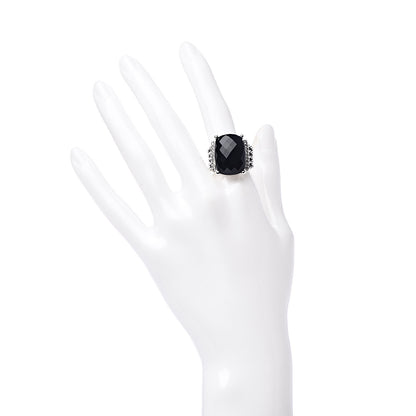David Yurman Sterling Silver Diamond Black Onyx 20mm Wheaton Ring 58 8.25 2 of 5