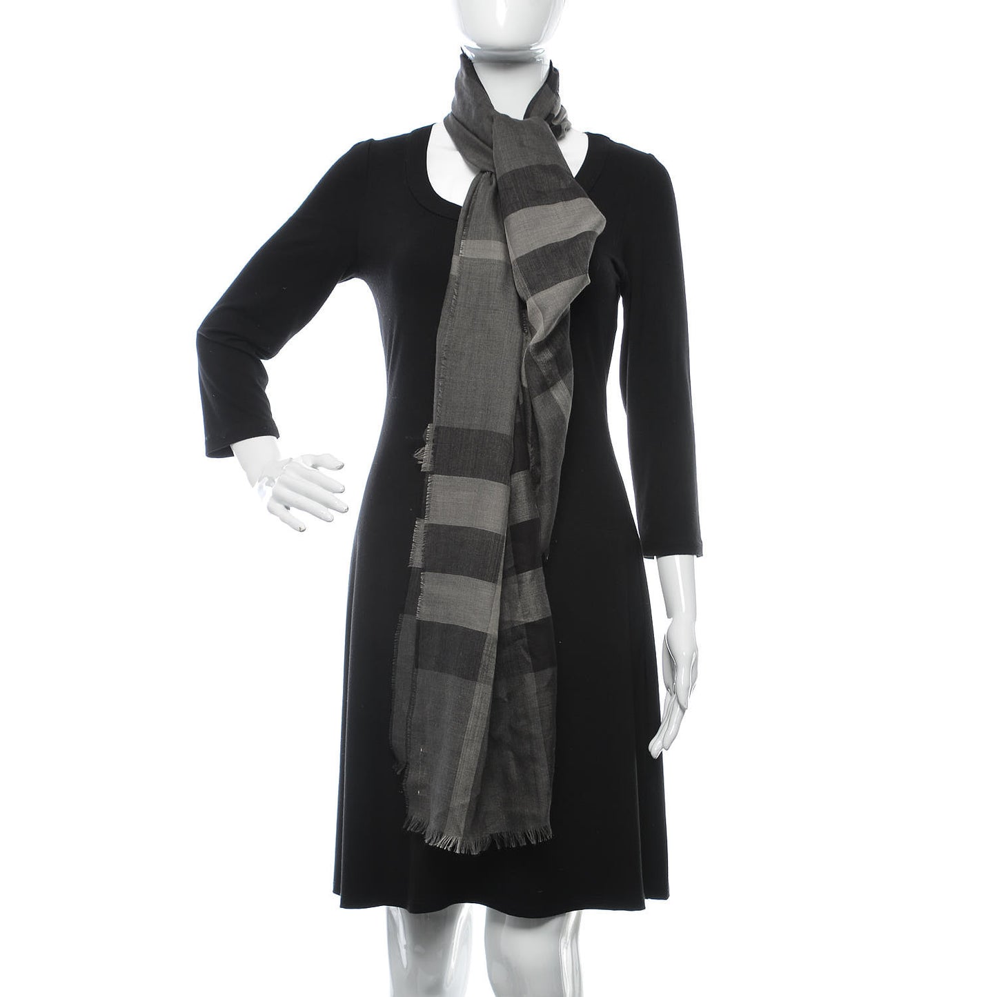 Wool Silk Gauze Giant Exploded Check Scarf Charcoal