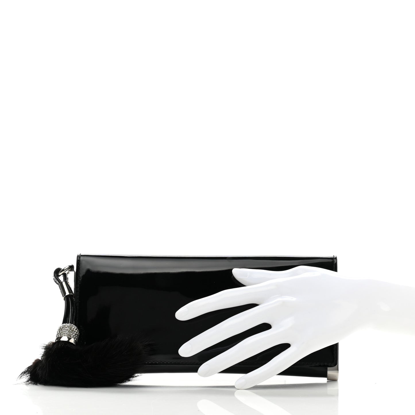 Patent Mink Crystal Tassel Clutch Black