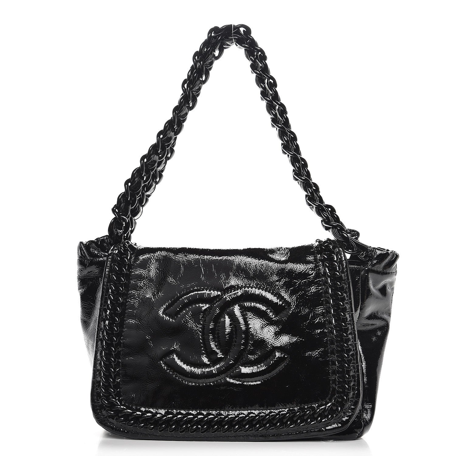 Chanel Crinkled Patent Modern Chain Flap Black 1 of 9