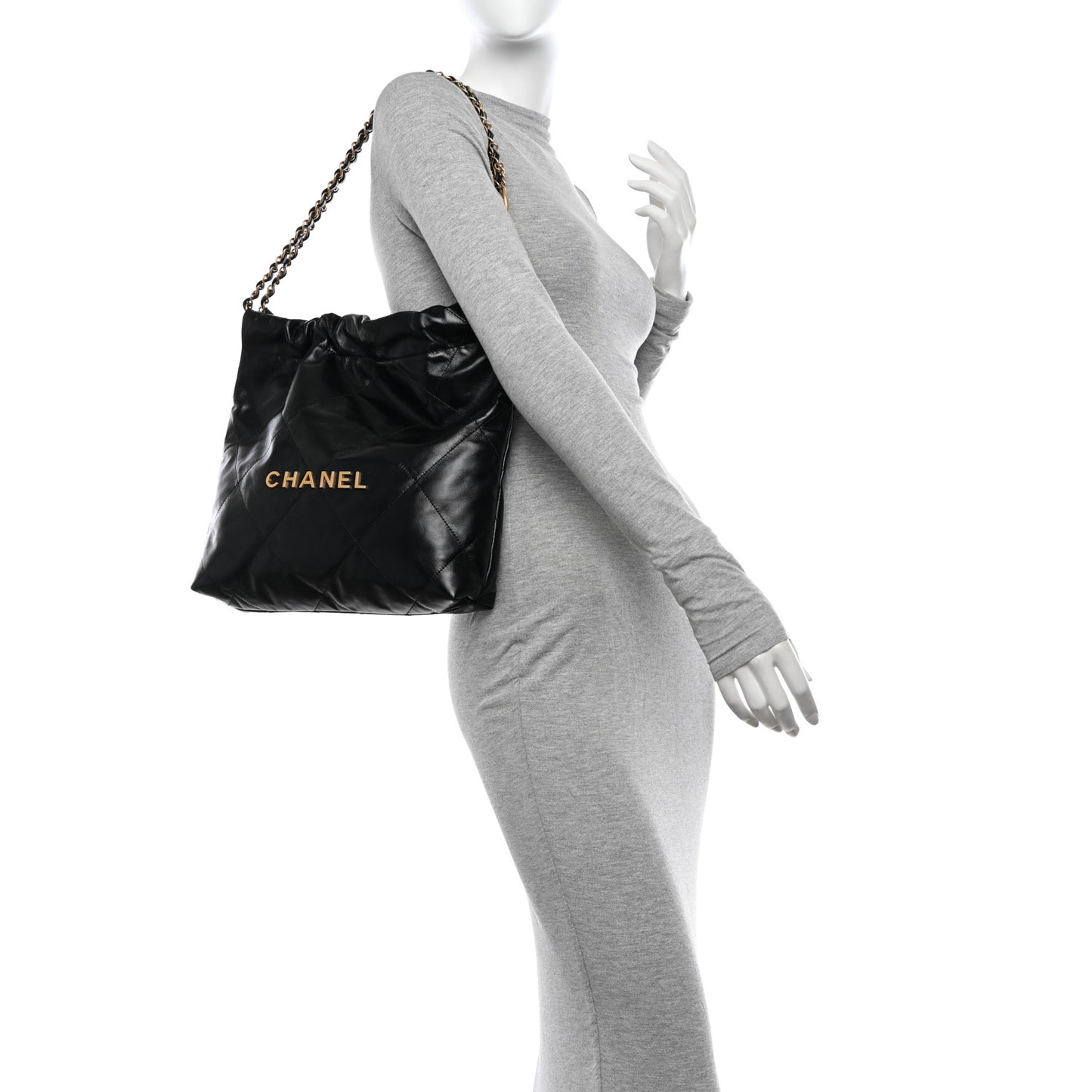 Shiny Calfskin Quilted Small Chanel 22 Black