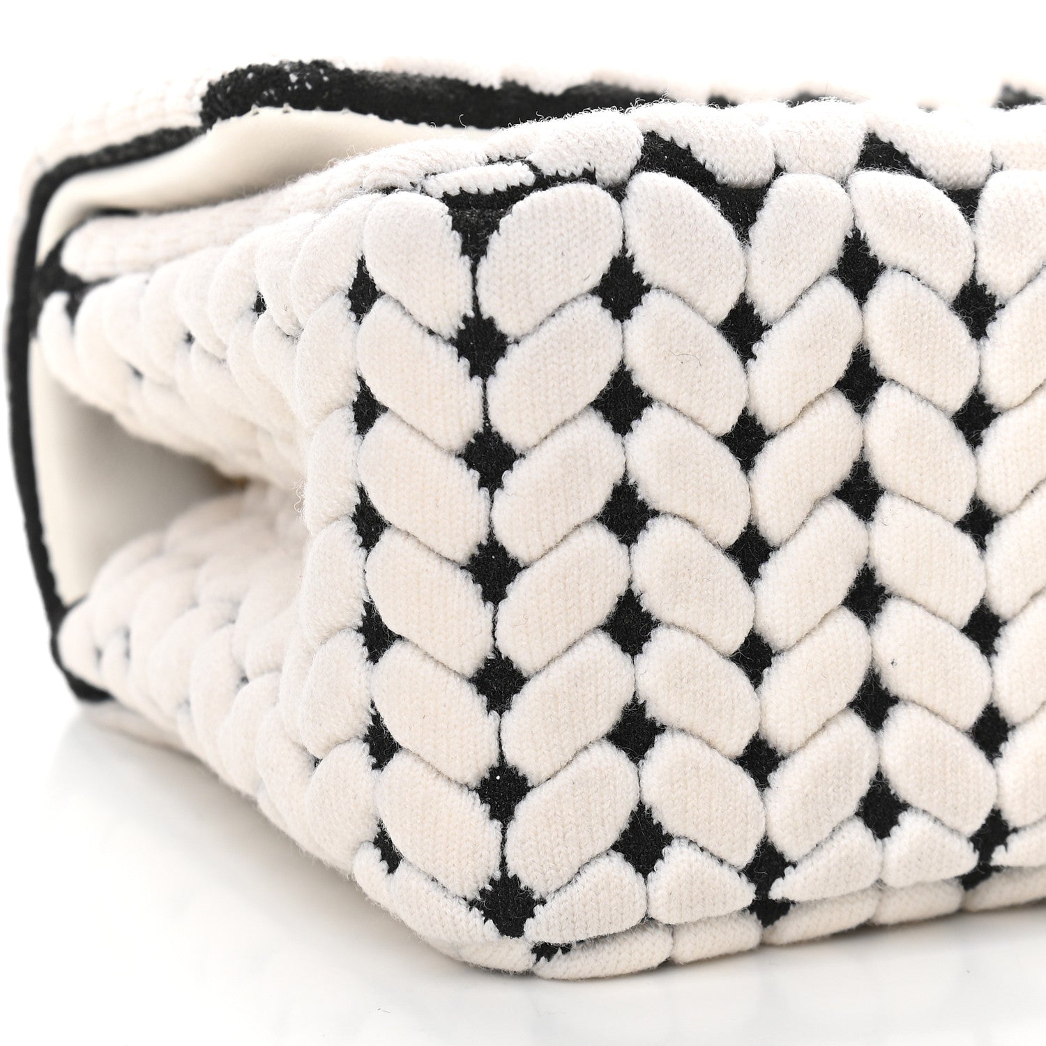 Chanel Calfskin Wool Woven Flap White Black 7 of 8