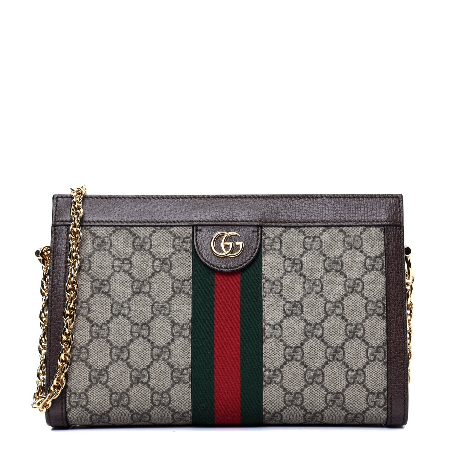 GG Supreme Monogram Web Small Ophidia Chain Shoulder Bag Brown